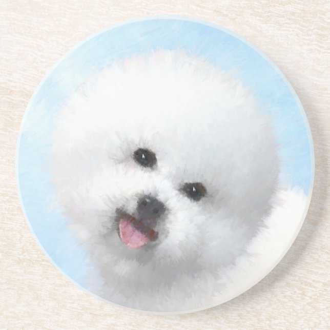Posavasos Pintura de Bichon Frise - Arte de Perro Original. (Frente)
