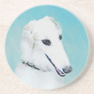 Posavasos Pintura de Borzoi (blanco) - Arte de perro origina