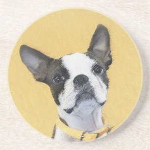 Posavasos Pintura de Boston Terrier - Arte de Perro Original