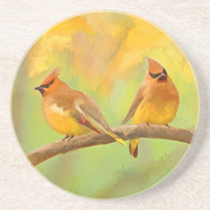 Posavasos Pintura de cedro Waxwing - Arte de perro original 