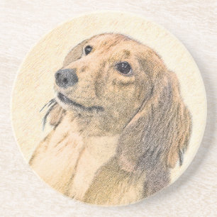Posavasos Pintura de Dachshund (de cabello largo) - Arte Per