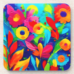 Posavasos Pintura de fantasía floral vibrante