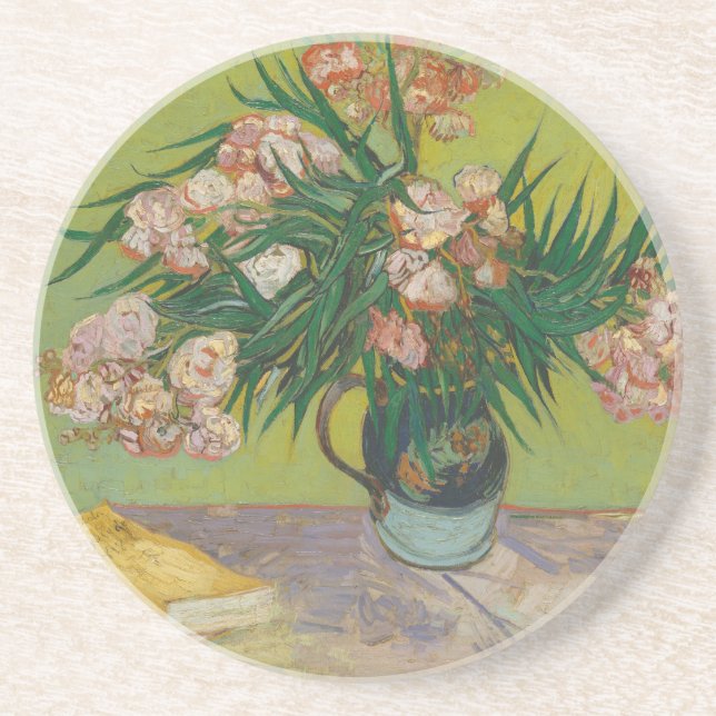 Posavasos pintura de flores de adelfa de Vincent Van Gogh (Frente)