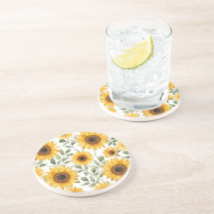 Posavasos Pintura de flores de girasoles amarillos al acuare