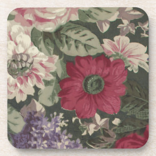 Posavasos Pintura de flores vintage rojas rosadas azules y b