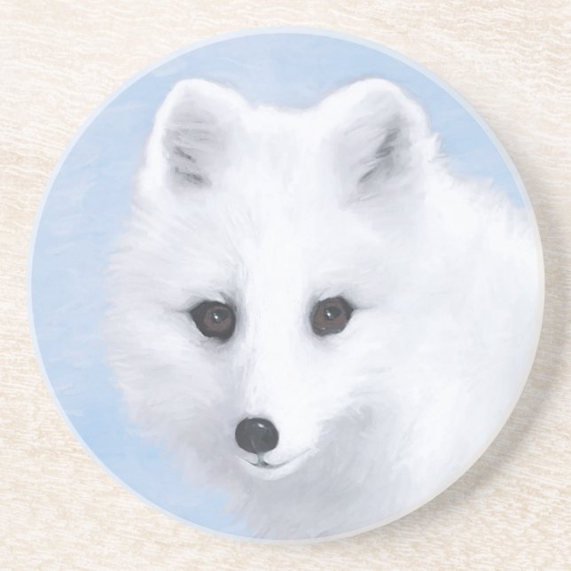 Posavasos Pintura de Fox Ártica - Arte de Vida Silvestre Ori (Frente)