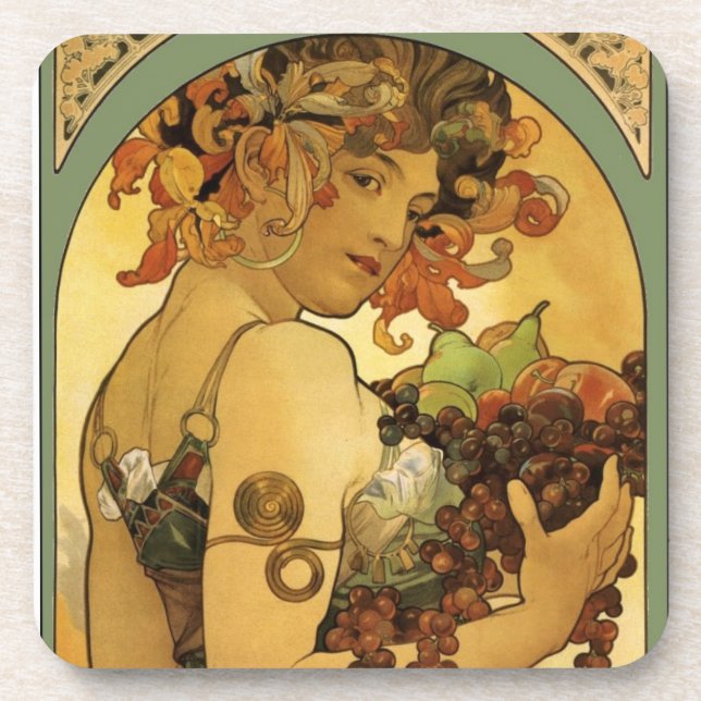 Posavasos Pintura de fruta de Alphonse Mucha (Frente)