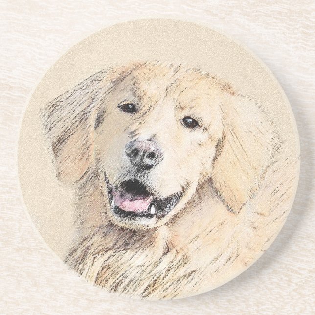 Posavasos Pintura de Golden Retriever - Cute original Dog Ar (Frente)