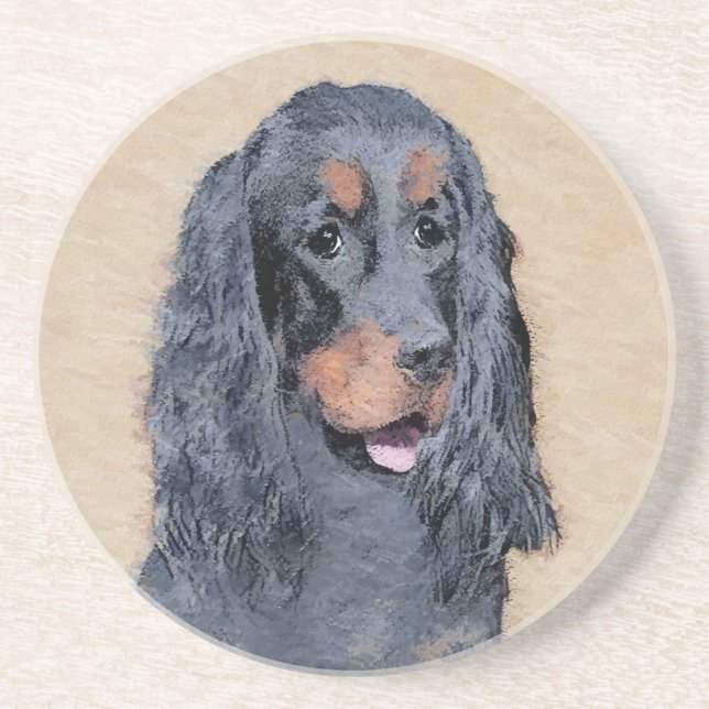 Posavasos Pintura de Gordon Setter - Arte de Perro Original. (Frente)