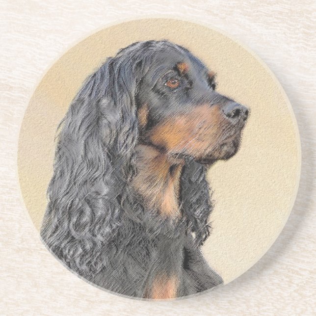 Posavasos Pintura de Gordon Setter - Arte de Perro Original. (Frente)