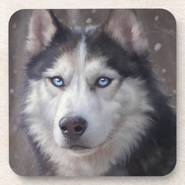 Posavasos Pintura de Husky Siberiano (Frente)