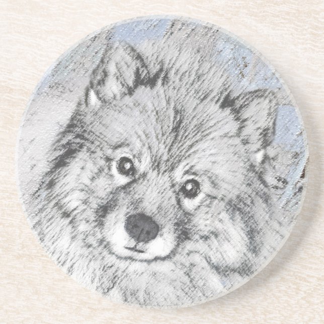Posavasos Pintura de Keeshond Beth - Arte de Perro Original. (Frente)