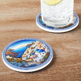 Posavasos Pintura de la isla griega de Santorini | Arte de v