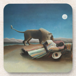 Posavasos Pintura de león gitano durmiente de Henri Rousseau