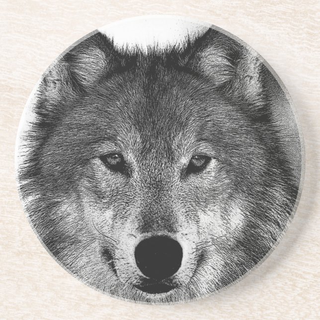 Posavasos Pintura de Lobo Blanco y Negro (Frente)