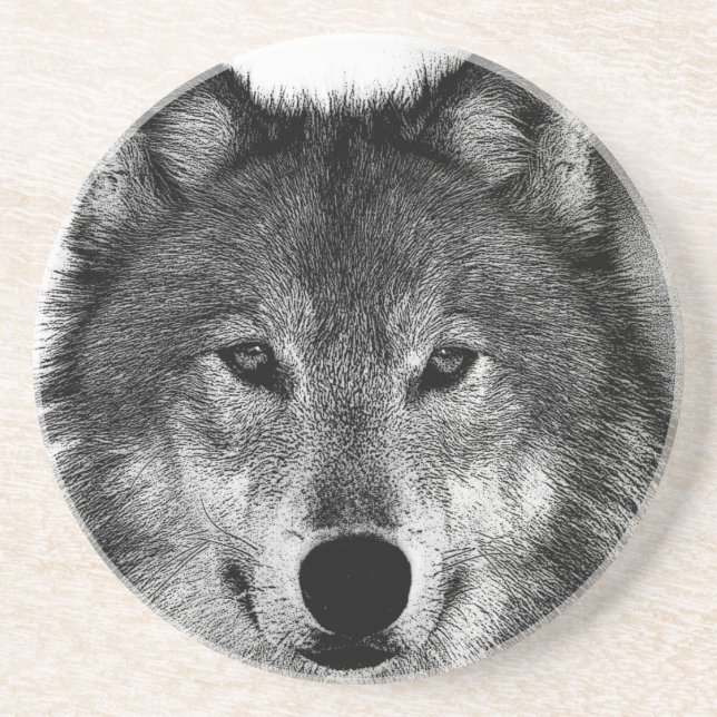 Posavasos Pintura de Lobo Blanco y Negro (Frente)