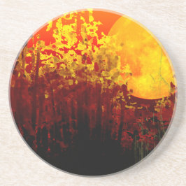 Posavasos Pintura De Luna De Bambú Digitalmente Iluminada