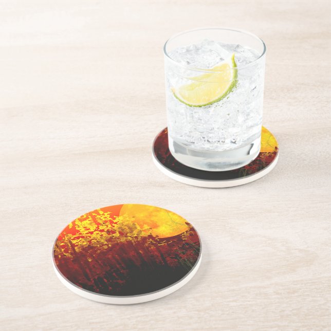 Posavasos Pintura De Luna De Bambú Digitalmente Iluminada (Lado)