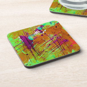 Posavasos Pintura de mancha de abstrato verde neón colorida
