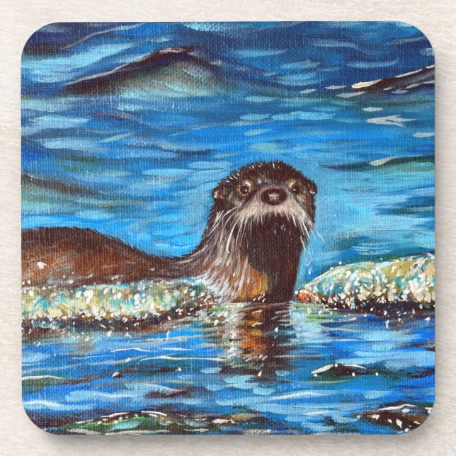 Posavasos Pintura de nutria en las olas  (Frente)
