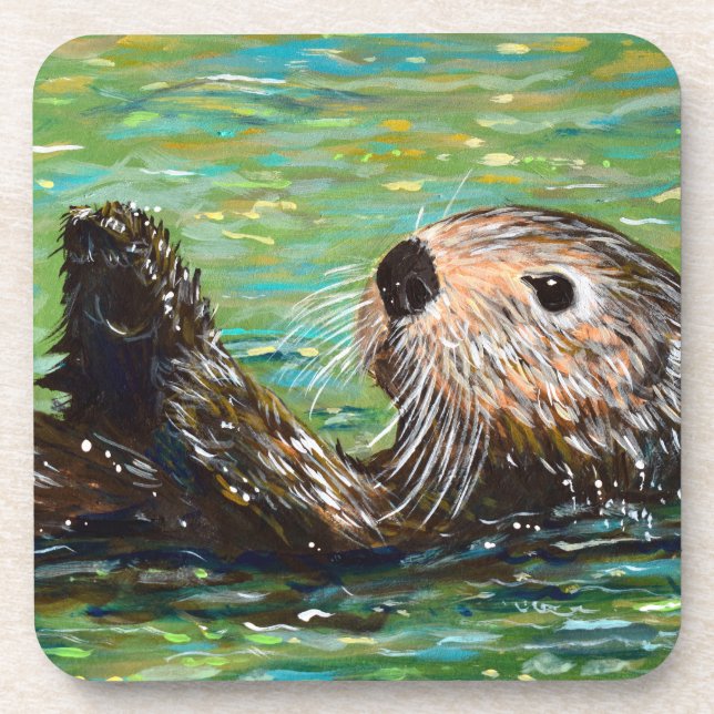 Posavasos Pintura de nutria marina  (Frente)