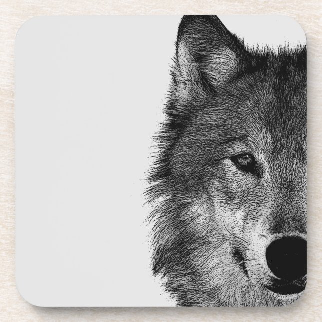Posavasos Pintura de ojos de lobo blanco y negro (Frente)