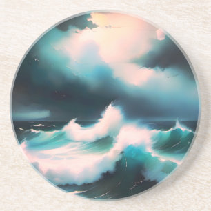 Posavasos Pintura de olas del océano azul bonito
