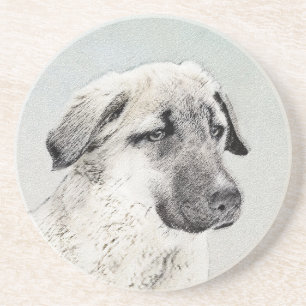 Posavasos Pintura de pastor anatoliano - Arte de perro origi