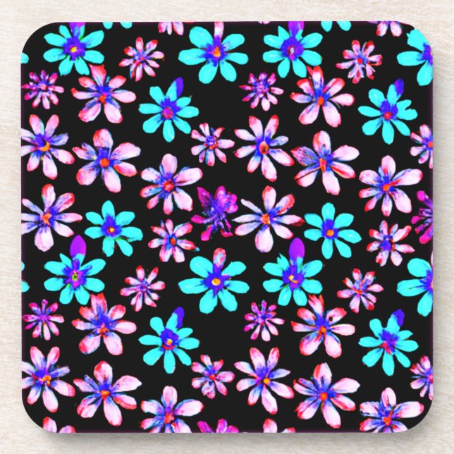 Posavasos Pintura de Patrones de Flores de Neón. ¡Hazte con  (Frente)