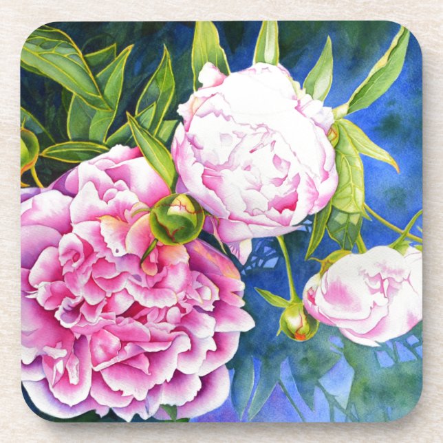 Posavasos Pintura de peñón blanco rosa | floral romántica (Frente)