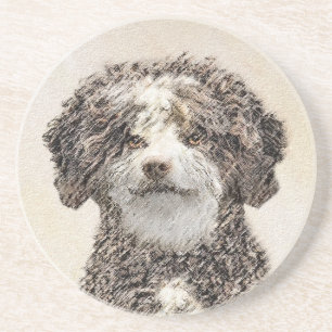 Posavasos Pintura de Perro de Agua Español - Arte Perro Orig