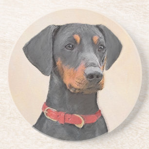 Posavasos Pintura de Pinscher Alemán Arte Animal Original