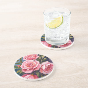 Posavasos Pintura de ramo de rosas rosadas rubor