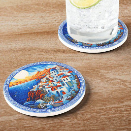 Posavasos Pintura de Santorini Grecia | Arte de viajes