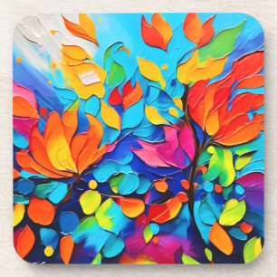 Posavasos Pintura de sinfonía floral vibrante