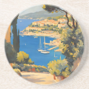 Posavasos Pintura de viaje francés estilo vintage Cote D'Azu
