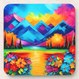 Posavasos Pintura del horizonte del paisaje de ensueño
