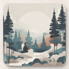 Posavasos Pintura del paisaje forestal de Boho