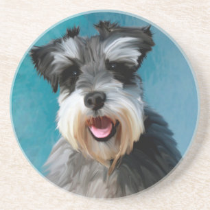 Posavasos Pintura en Acuarela de Schnauzer Miniatura