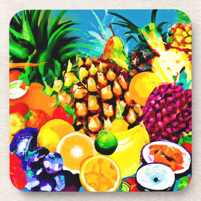 Posavasos Pintura exótica de frutas tropicales. ¡Hazte con u (Frente)