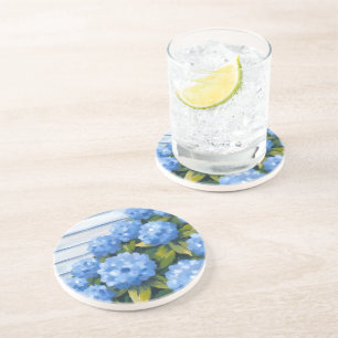 Posavasos Pintura floral de hortensias azules arbustos