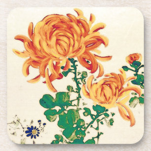 Posavasos Pintura japonesa vintage de crisantemos