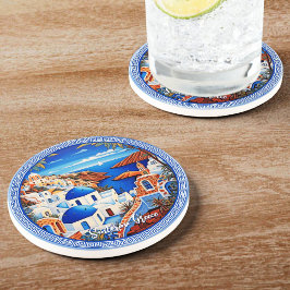 Posavasos Pintura marina de Santorini Greece | Arte de viaje