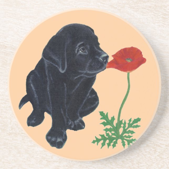Posavasos Pintura negra del perrito y de la amapola de (Frente)