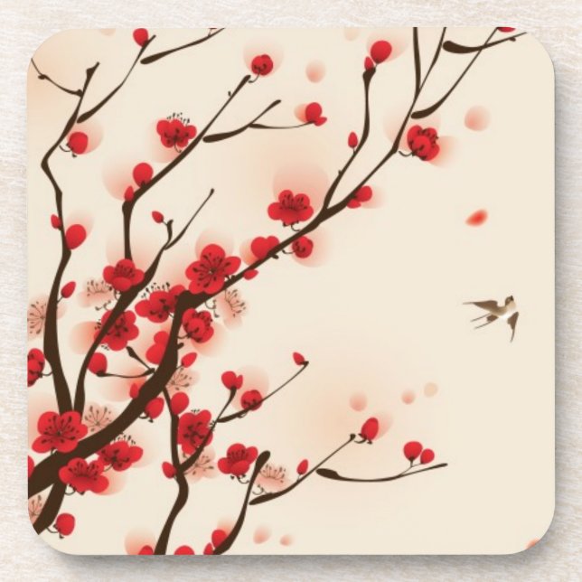 Posavasos Pintura oriental del estilo, flor del ciruelo en (Frente)