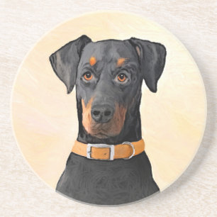 Posavasos Pintura original de Doberman Pinscher sin cortar