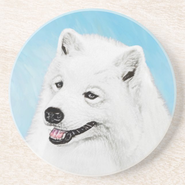 Posavasos Pintura Samoyed - Arte Perro Original Cuto (Frente)