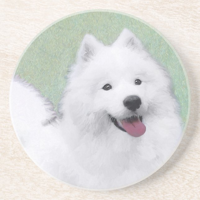 Posavasos Pintura Samoyed - Arte Perro Original Cuto (Frente)