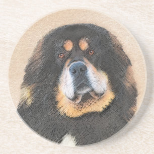 Posavasos Pintura tibetana de escaramuzas - Arte de perros o