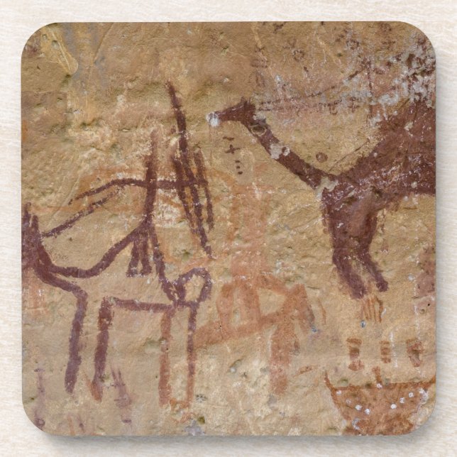 Posavasos Pinturas rupestres prehistóricas con camellos y (Frente)